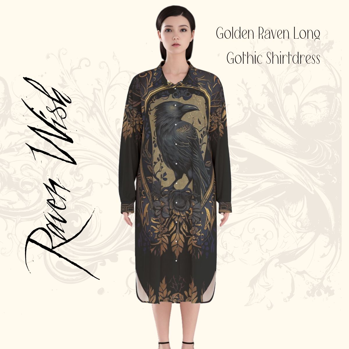 Golden Raven Long Shirtdress Natural Fibre Rayon Fabric Steampunk Gothic Filigre