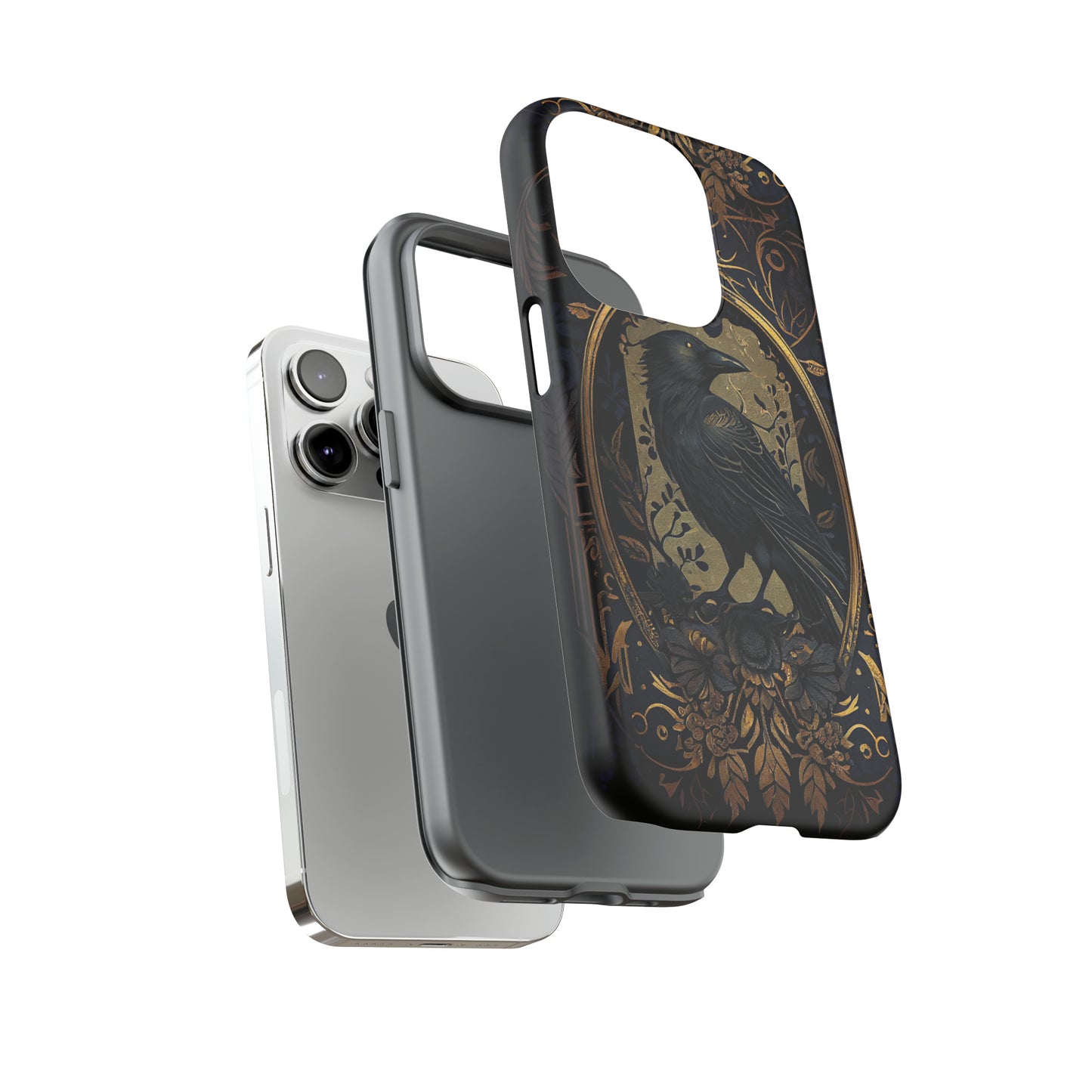 Golden Raven Guardian Phone Case | Elegant Gothic Style 2-layer Tough Phone Cases