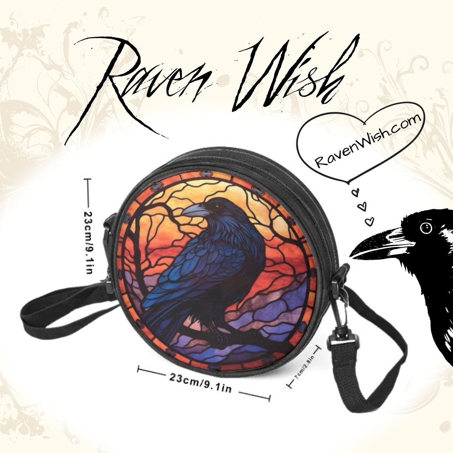 the Raven Sunset Purse | Stained Glass-Inspired Round Crossbody Crow Bag