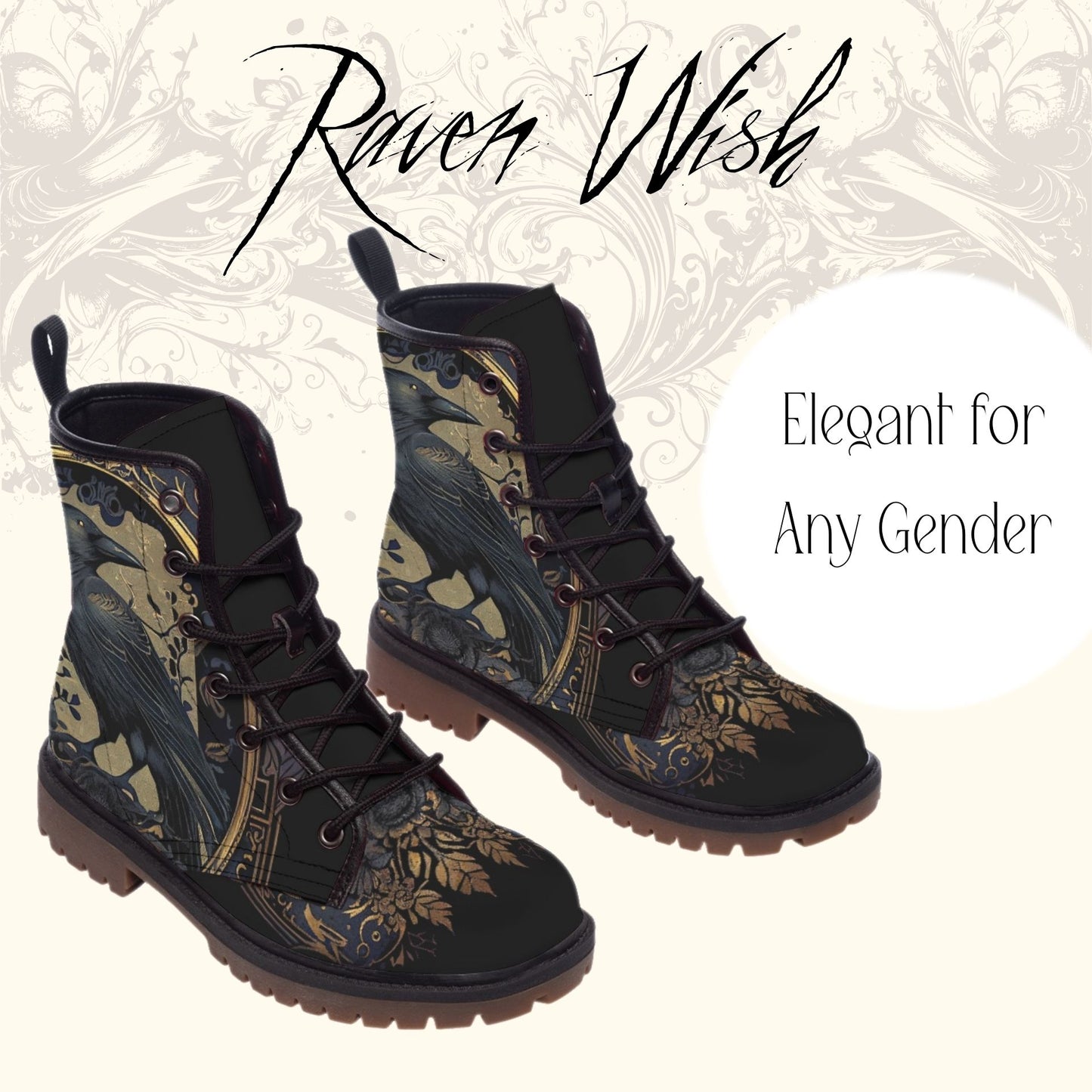 Golden Raven Guardian Boots | vegan leather smooth PU Faux Leather, Gothic Combat Boots Beautiful