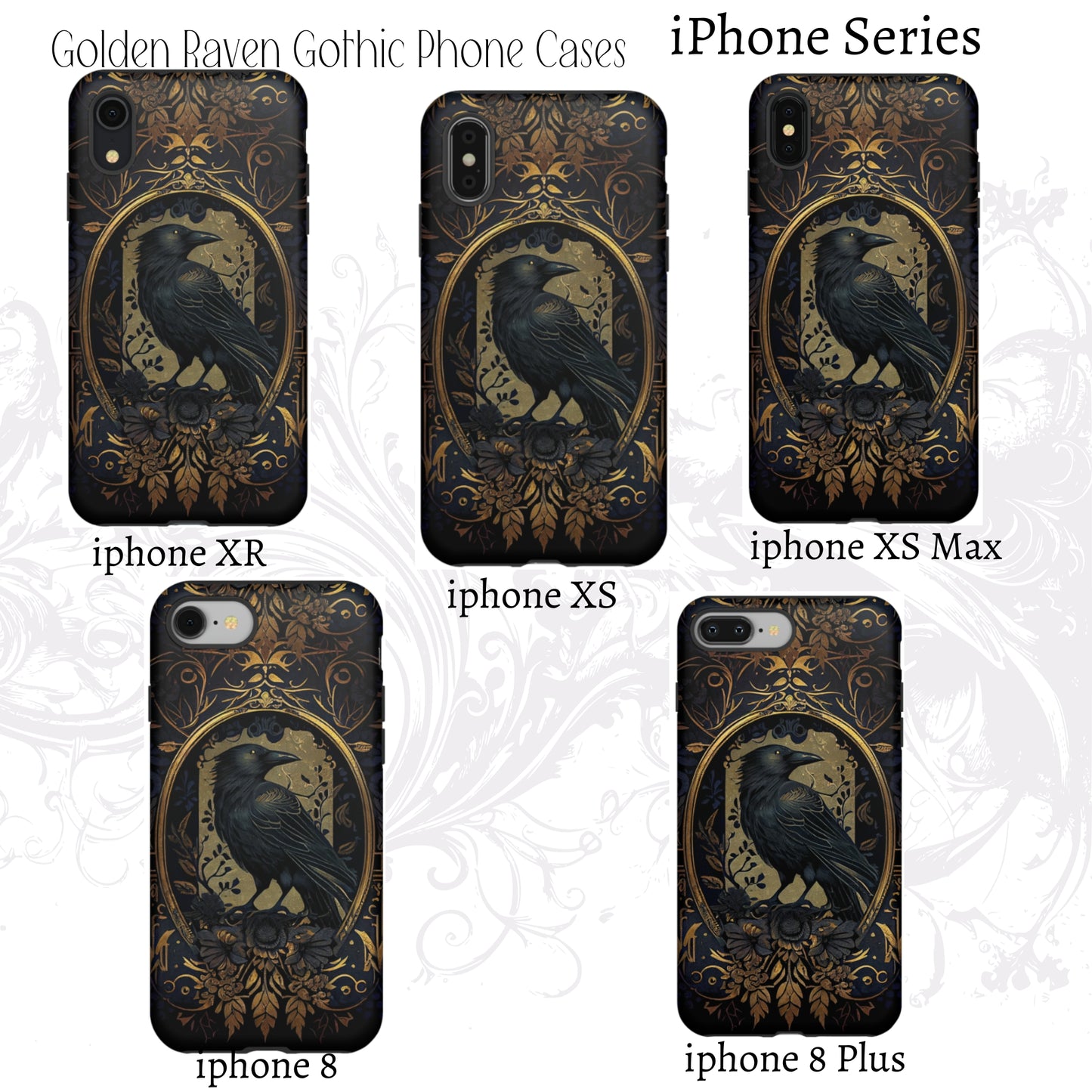 Golden Raven Guardian Phone Case | Elegant Gothic Style 2-layer Tough Phone Cases