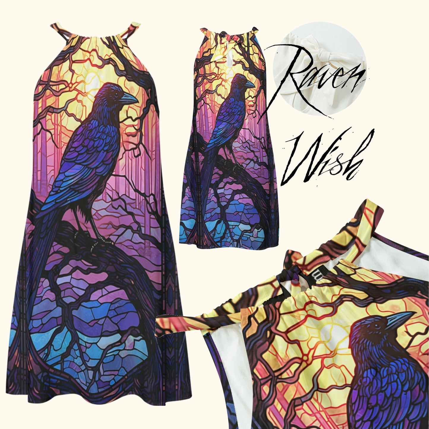 Twilight Raven Sundress | Stained Glass Gothic Design in Breezy Comfortable Rayon