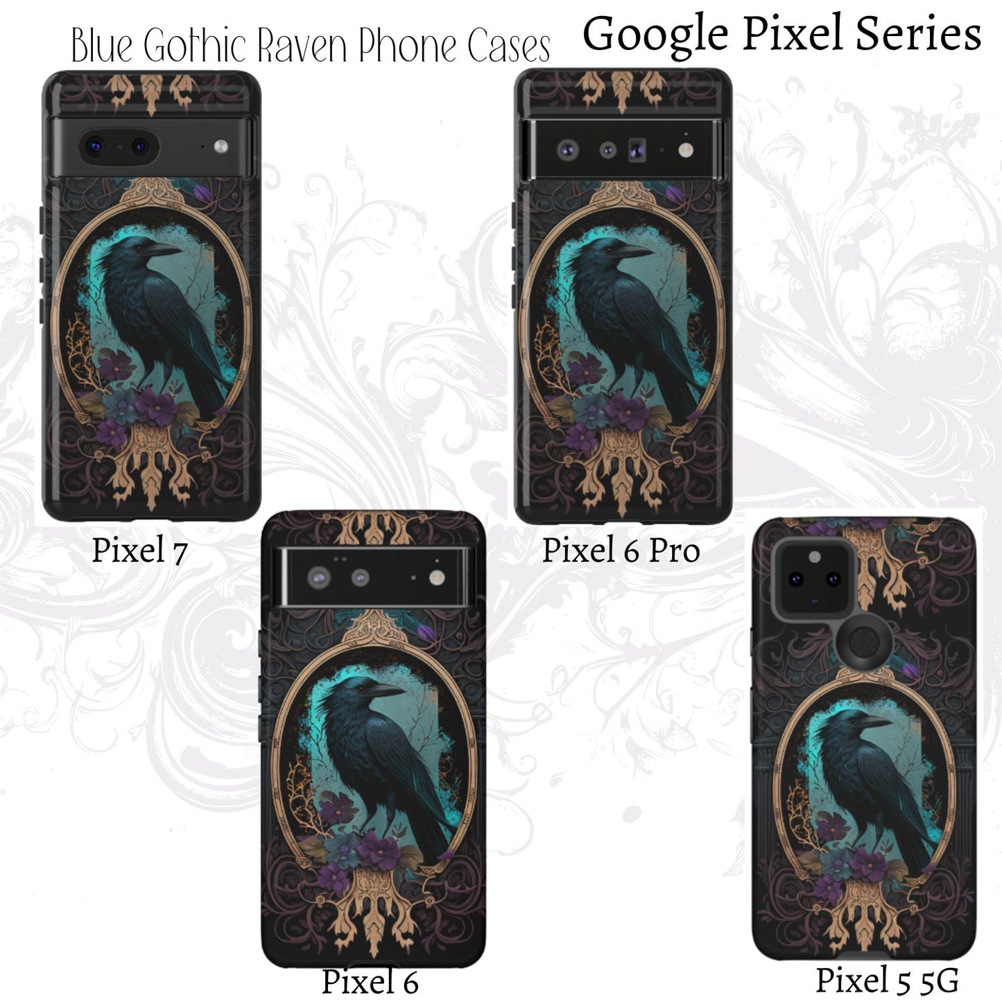 Blue Goth Raven iPhone Samsung and Google Pixel Phone cases!