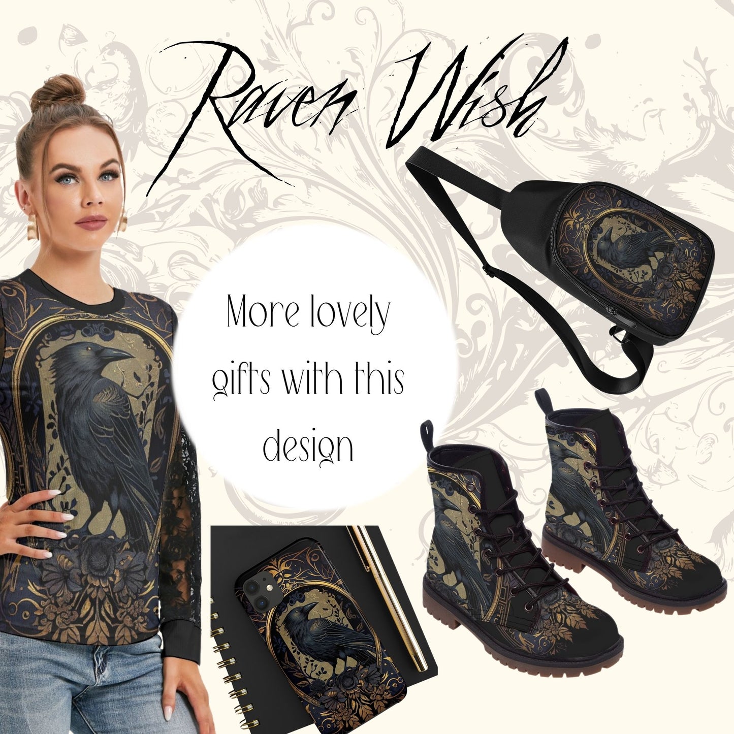 Golden Raven Guardian Boots | vegan leather smooth PU Faux Leather, Gothic Combat Boots Beautiful