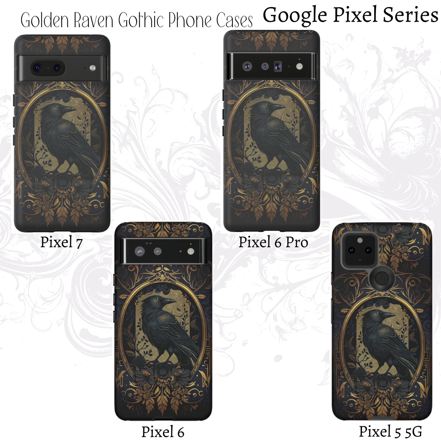 Golden Raven Guardian Phone Case | Elegant Gothic Style 2-layer Tough Phone Cases