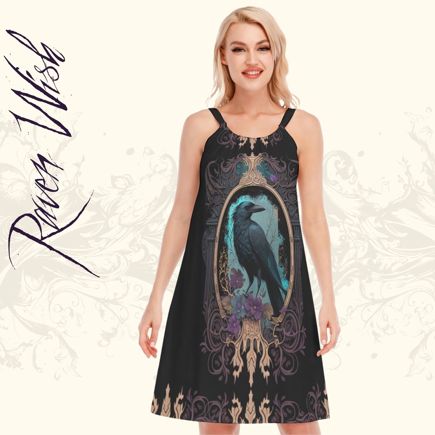 Blue Gothic Raven Dress Cotton Cami Nightie/Sundress