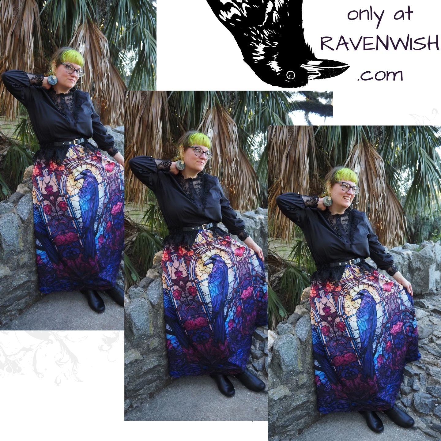 Rose Window Raven Maxi Skirt with Pockets