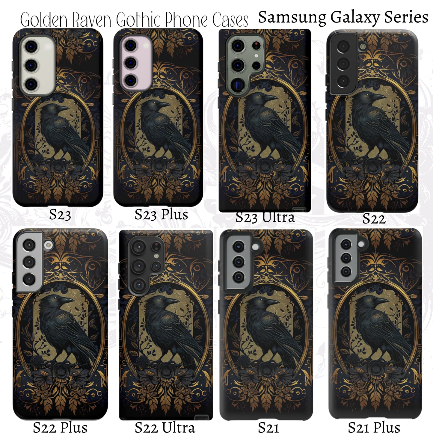 Golden Raven Guardian Phone Case | Elegant Gothic Style 2-layer Tough Phone Cases