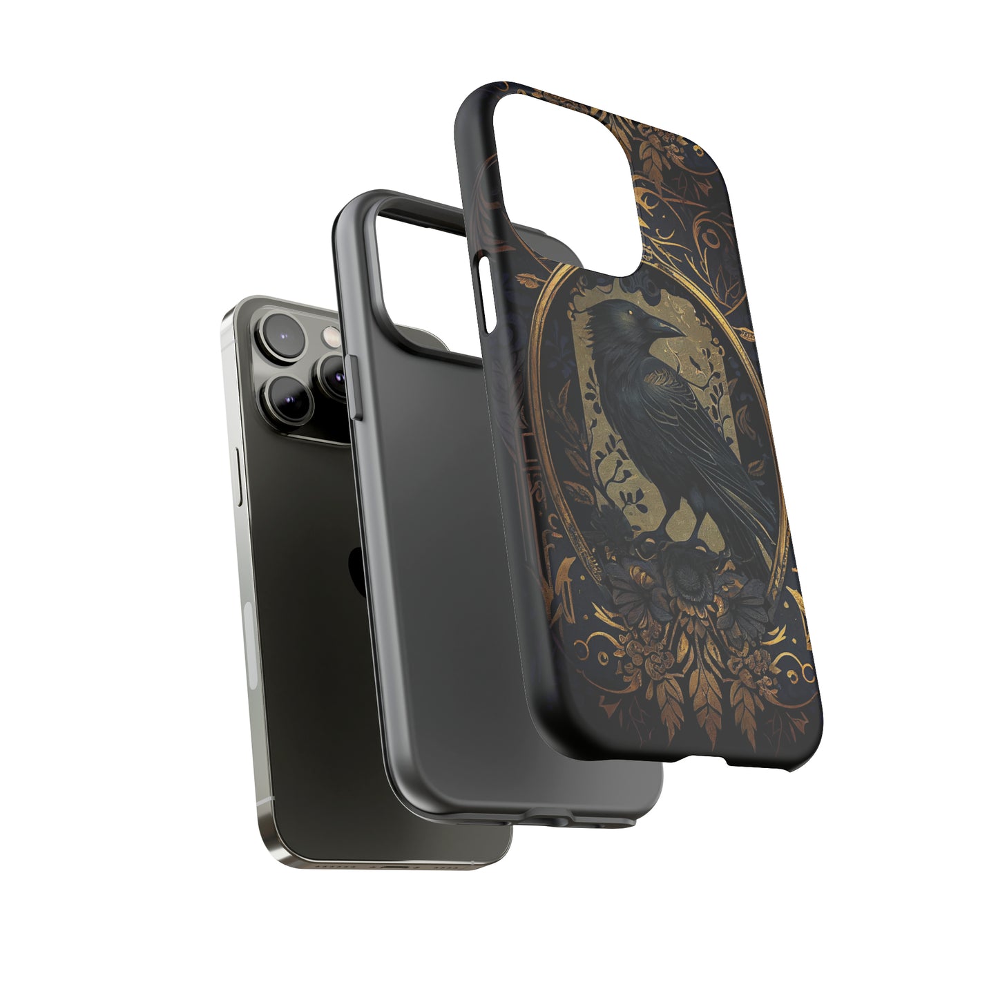 Golden Raven Guardian Phone Case | Elegant Gothic Style 2-layer Tough Phone Cases