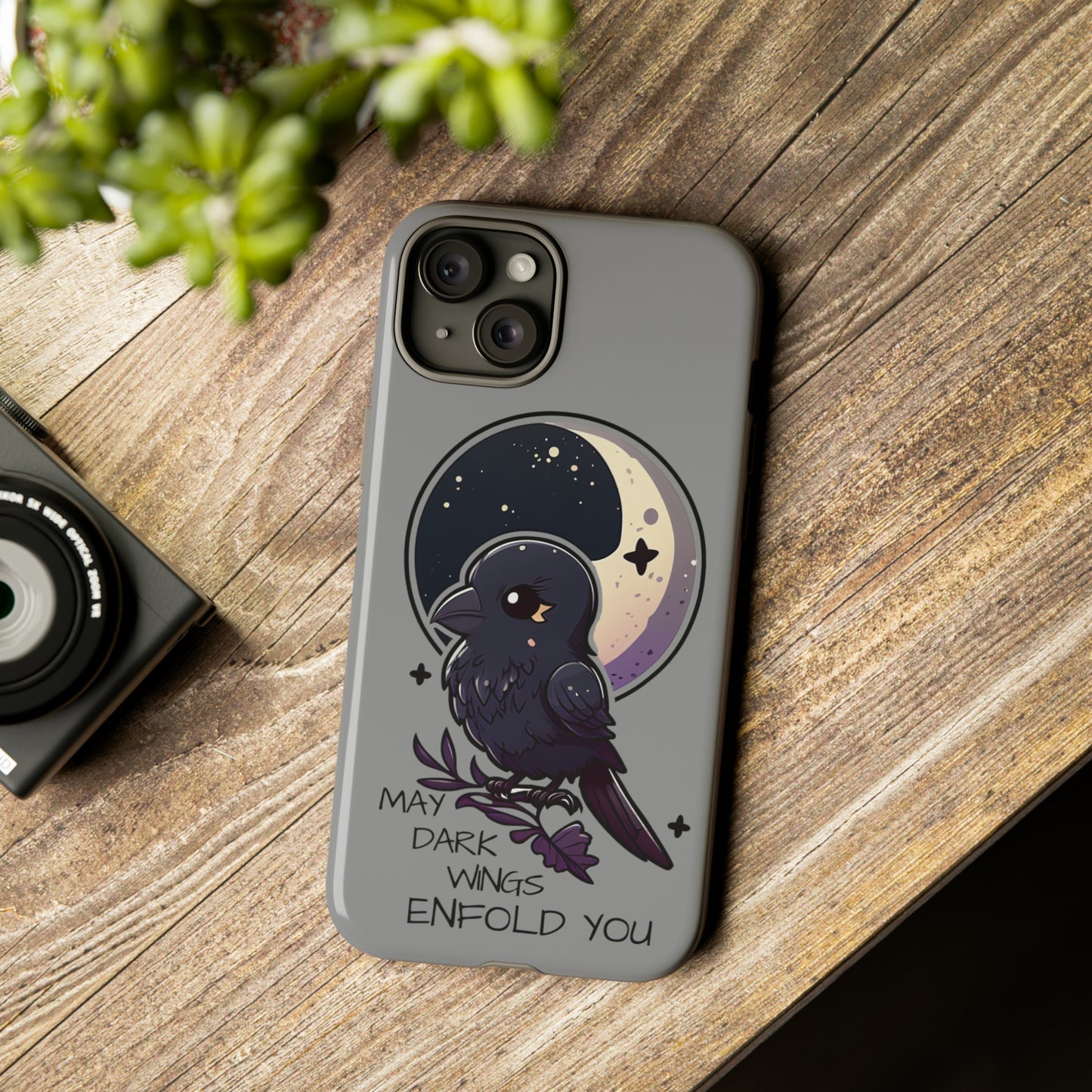 Raven Blessing Tough Phone Case Empath Protection Crowcore Witchcore Odin Edgar Allan Poe Cute Chibi Kawaii Goth Witchy Accessories Yamikawaii Cell Cover