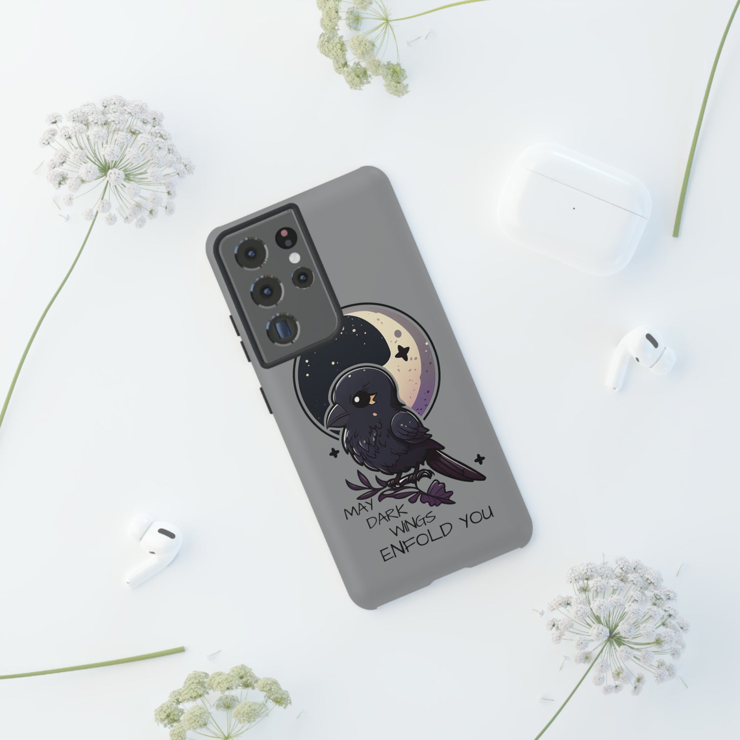 Raven Blessing Tough Phone Case Empath Protection Crowcore Witchcore Odin Edgar Allan Poe Cute Chibi Kawaii Goth Witchy Accessories Yamikawaii Cell Cover