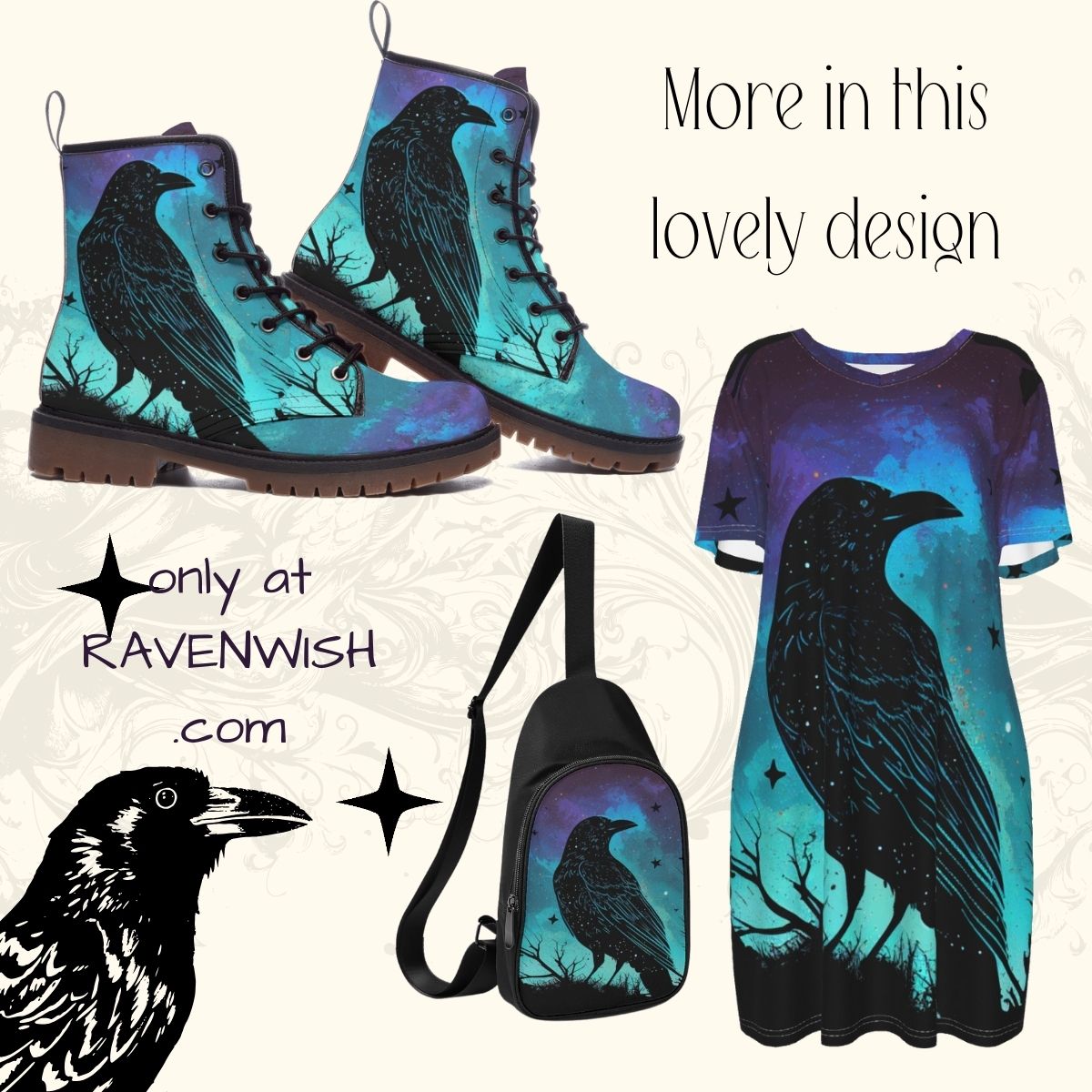 Galaxy Raven Boots | Cosmic Odin's Ravens in Purple & Aqua Guide Your Steps Spirit Animal Crow Shoes