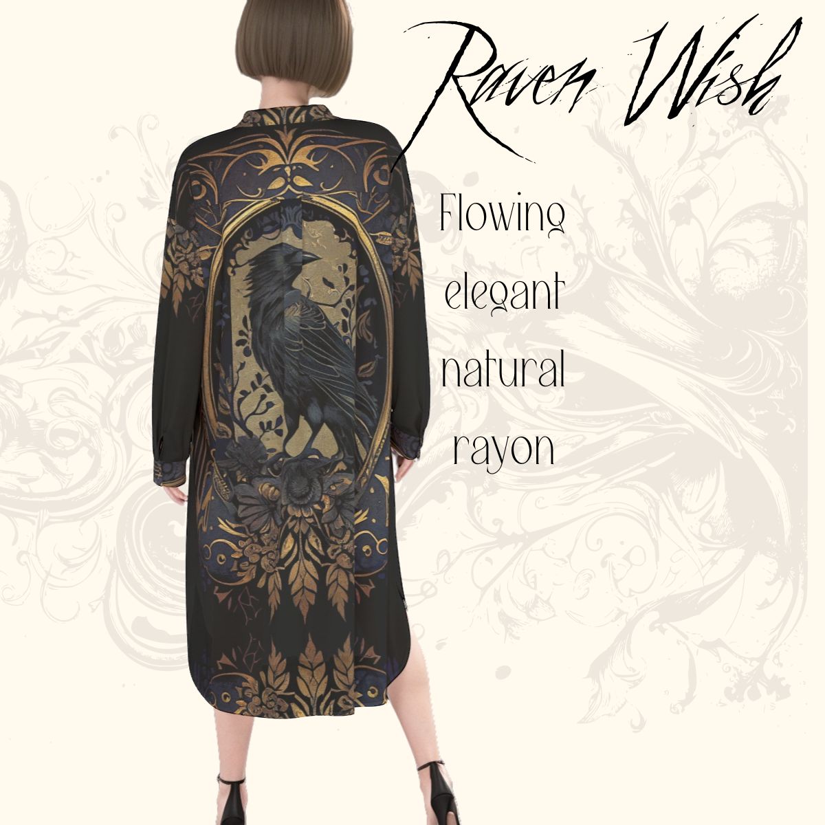 Golden Raven Long Shirtdress Natural Fibre Rayon Fabric Steampunk Gothic Filigre