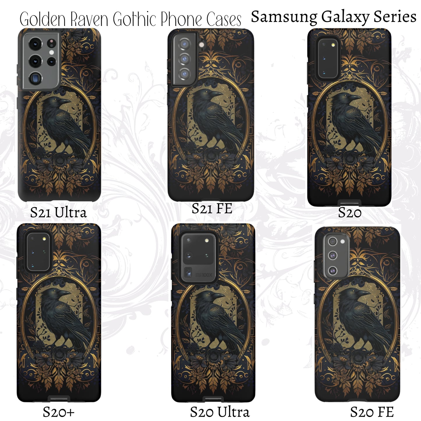 Golden Raven Guardian Phone Case | Elegant Gothic Style 2-layer Tough Phone Cases