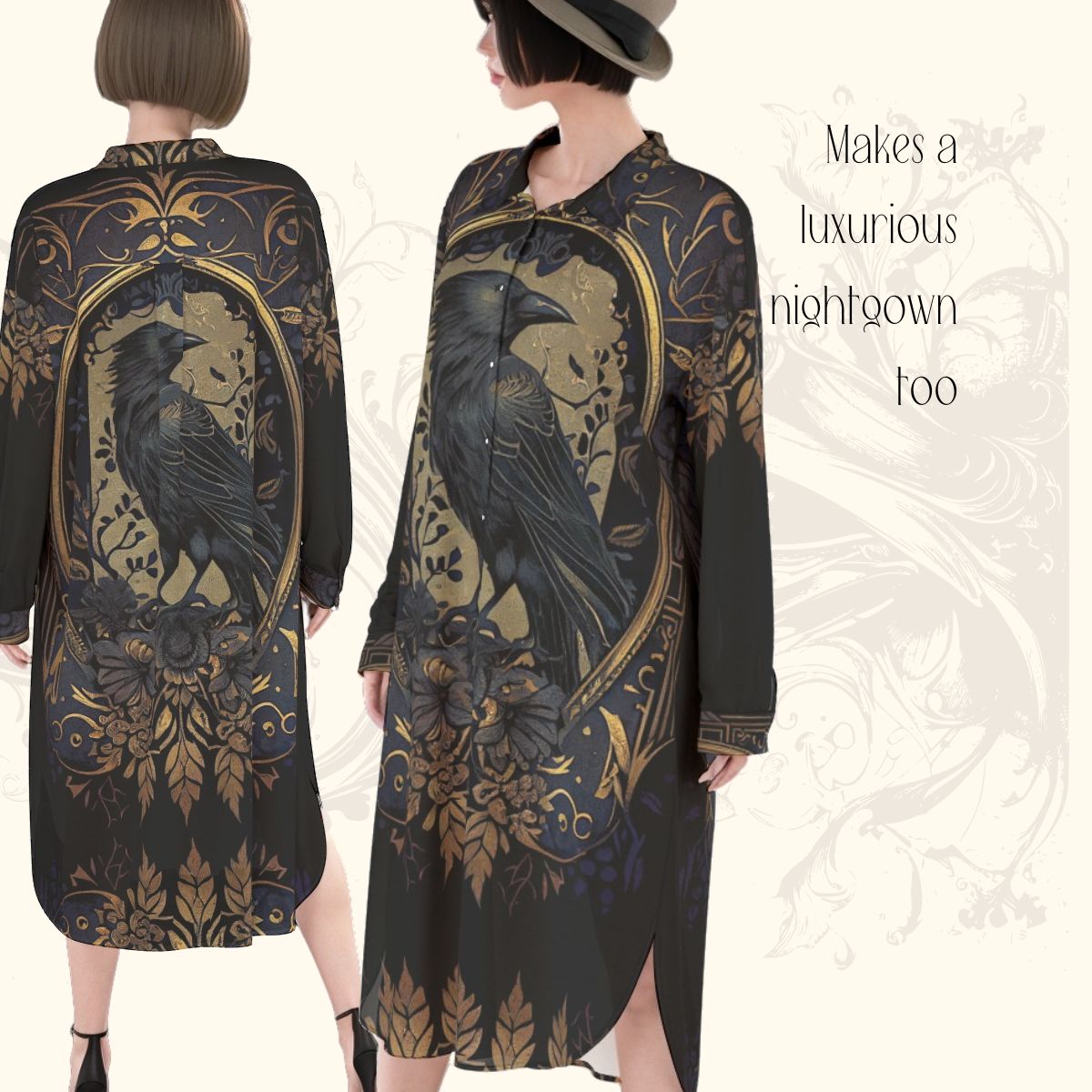 Golden Raven Long Shirtdress Natural Fibre Rayon Fabric Steampunk Gothic Filigre