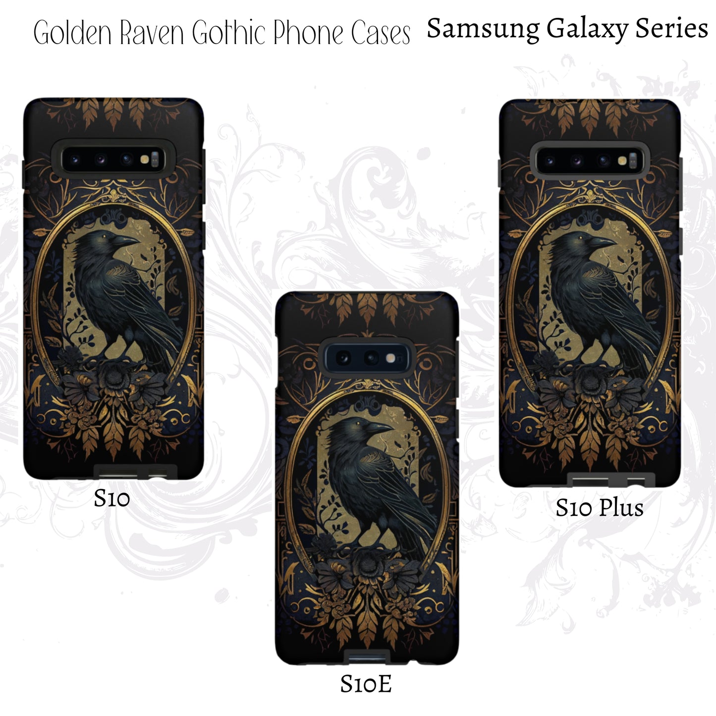 Golden Raven Guardian Phone Case | Elegant Gothic Style 2-layer Tough Phone Cases