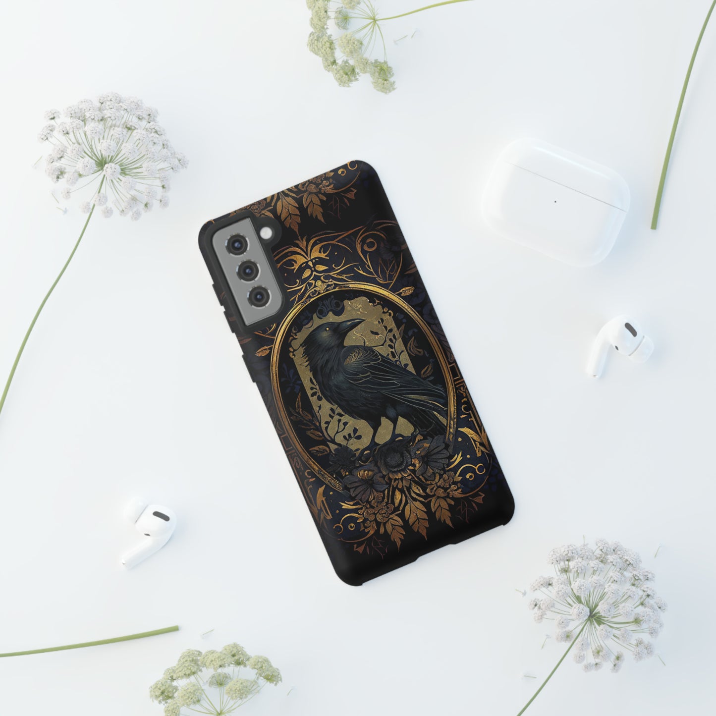 Golden Raven Guardian Phone Case | Elegant Gothic Style 2-layer Tough Phone Cases