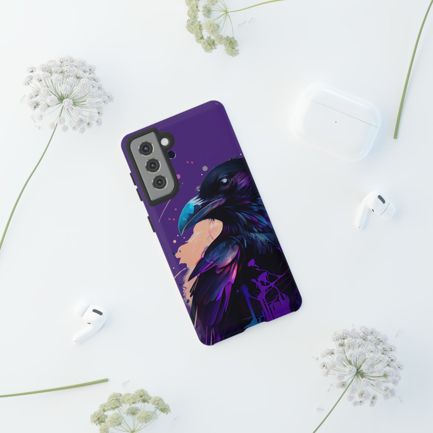 Purple Witchy Raven Print Phone Cover | Glossy Tough Cases iPhone Samsung Google Pixel