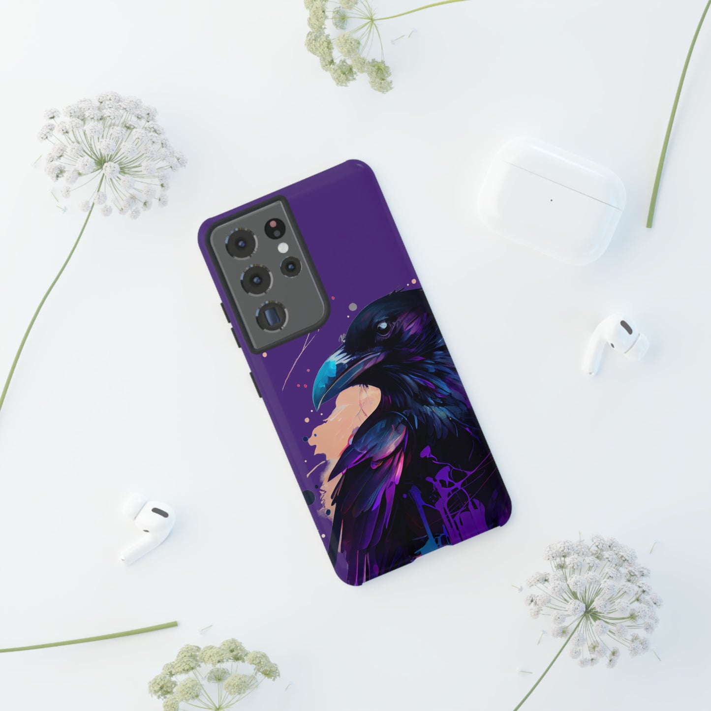 Purple Witchy Raven Print Phone Cover | Glossy Tough Cases iPhone Samsung Google Pixel