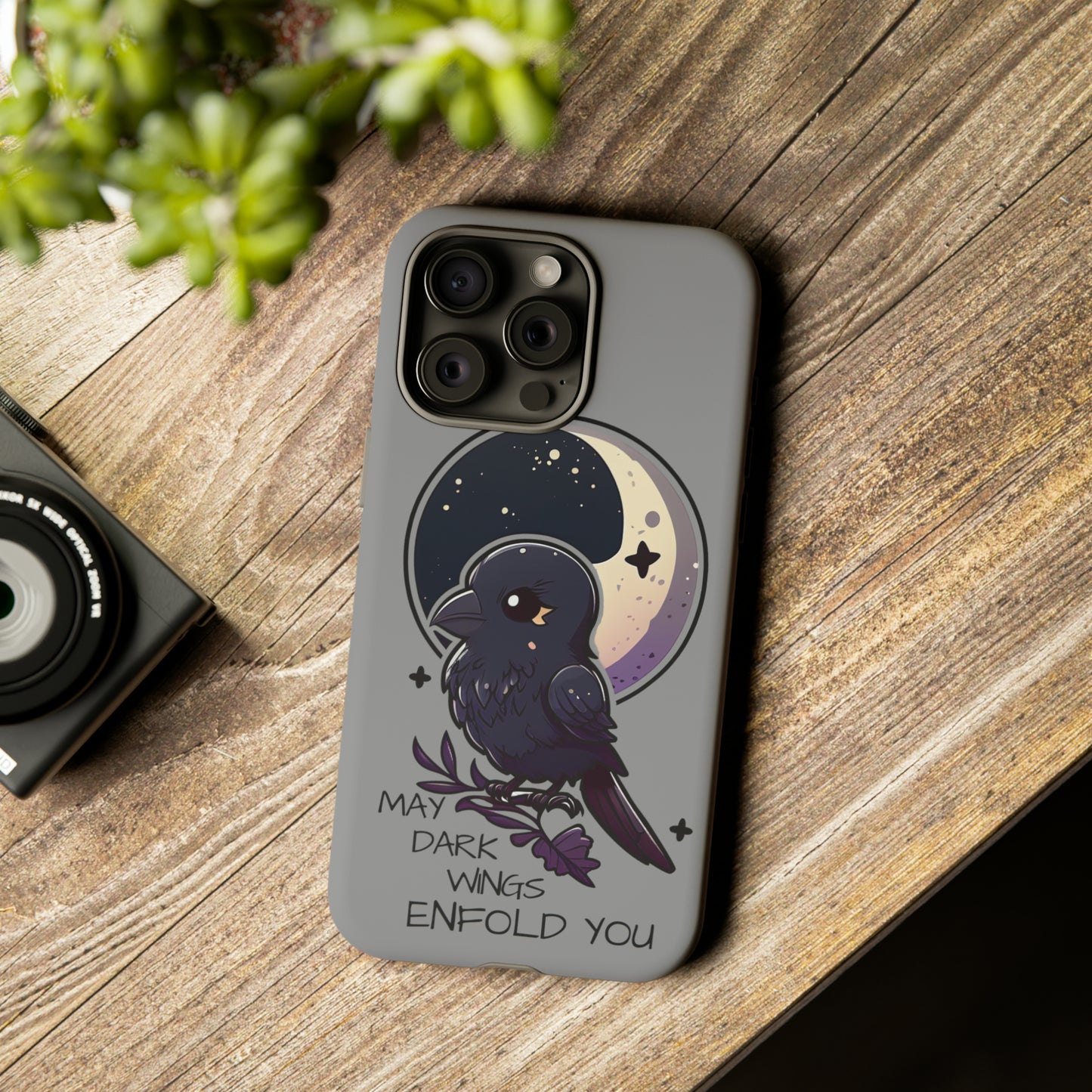 Raven Blessing Tough Phone Case Empath Protection Crowcore Witchcore Odin Edgar Allan Poe Cute Chibi Kawaii Goth Witchy Accessories Yamikawaii Cell Cover