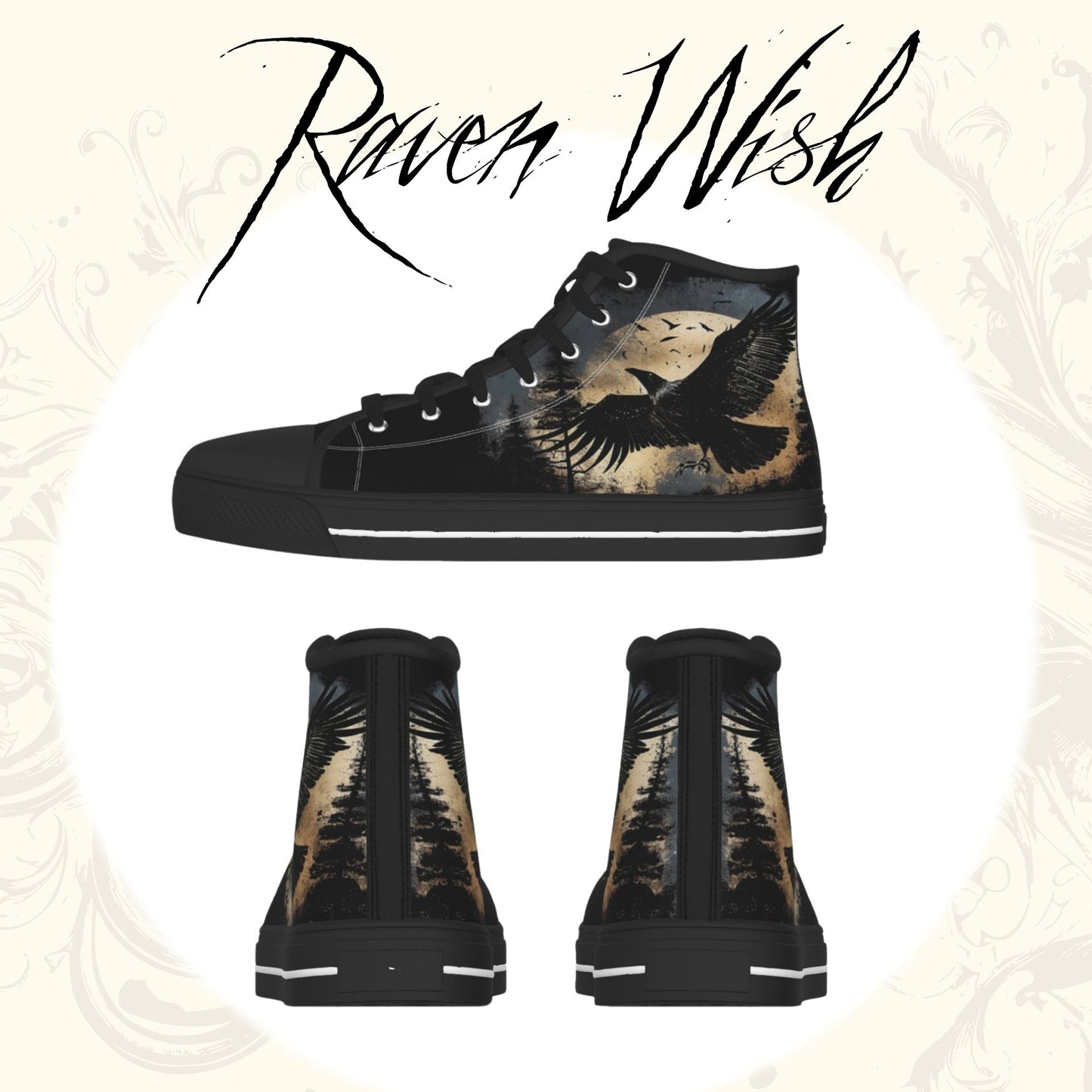 Flying Raven Shoes Nonbinary Gothic Sneakers