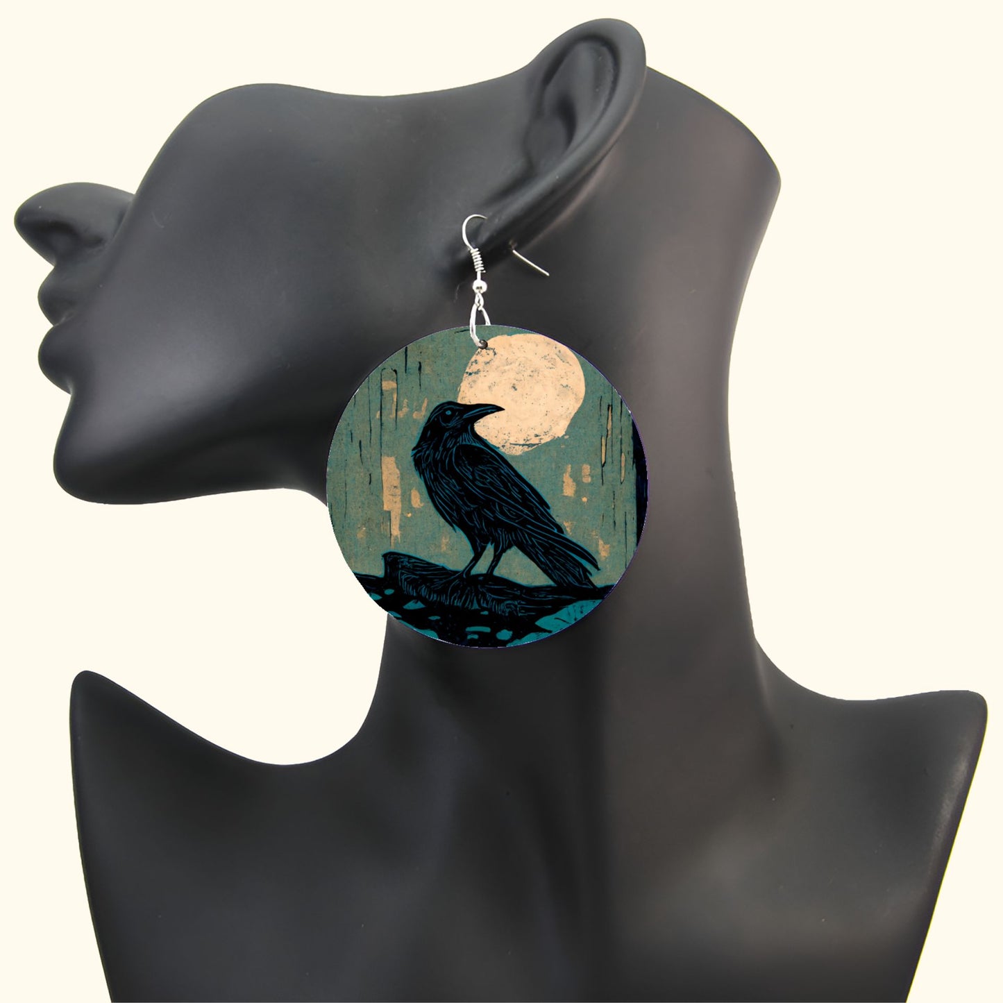 Moss Wood Moon Raven wood earrings | Witchy Boho Elegance Forestcore Empath Protection