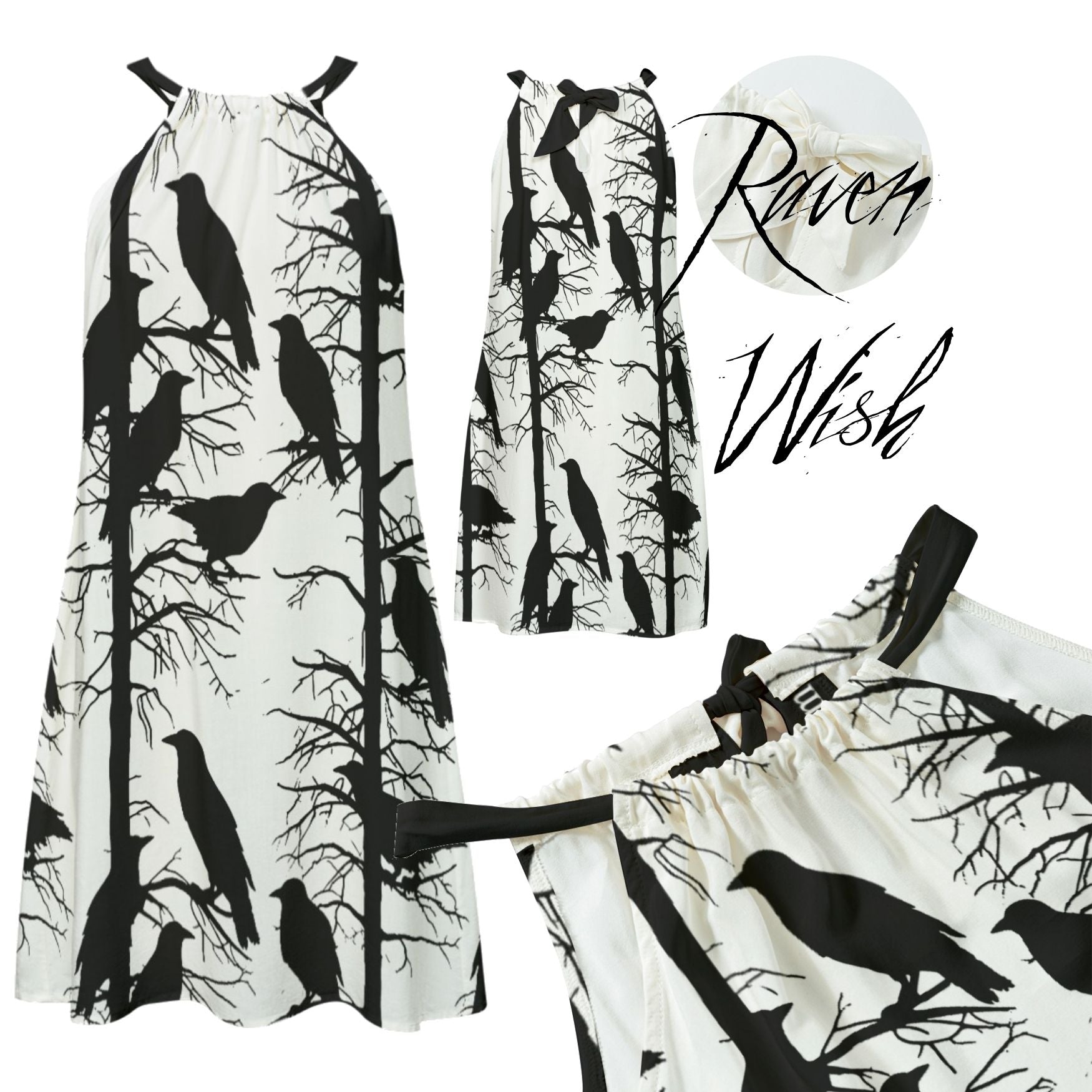 Murder Tree Dress | Crow Sundress in natural rayon