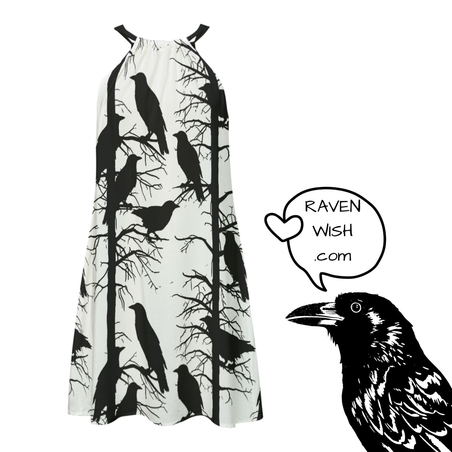 Murder Tree Dress | Crow Sundress in natural rayon