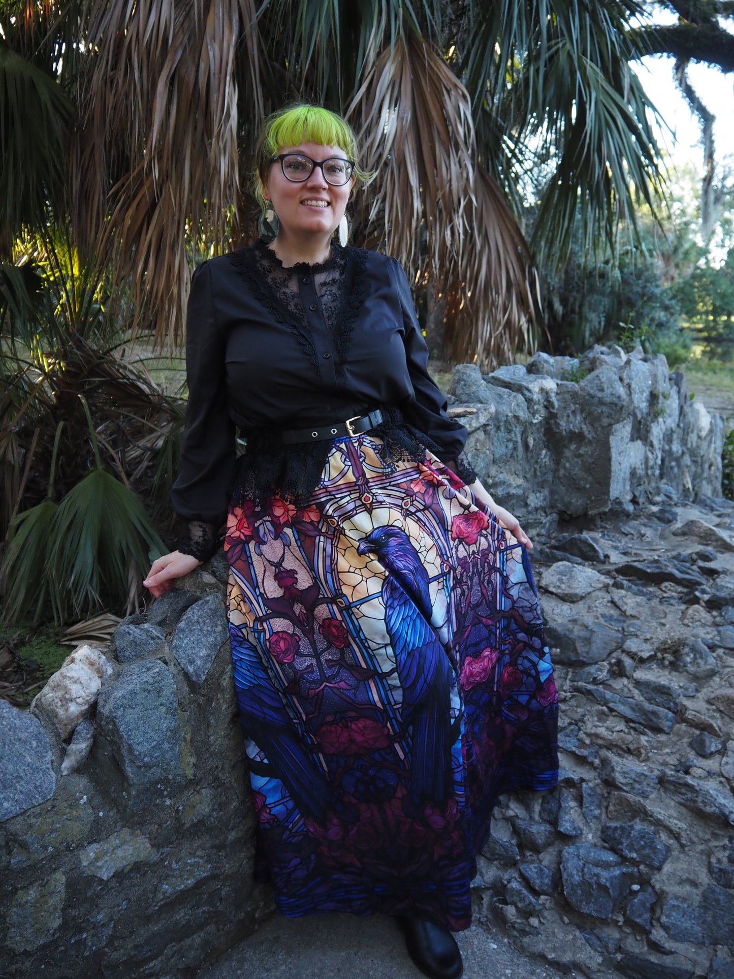 Rose Window Raven Maxi Skirt with Pockets