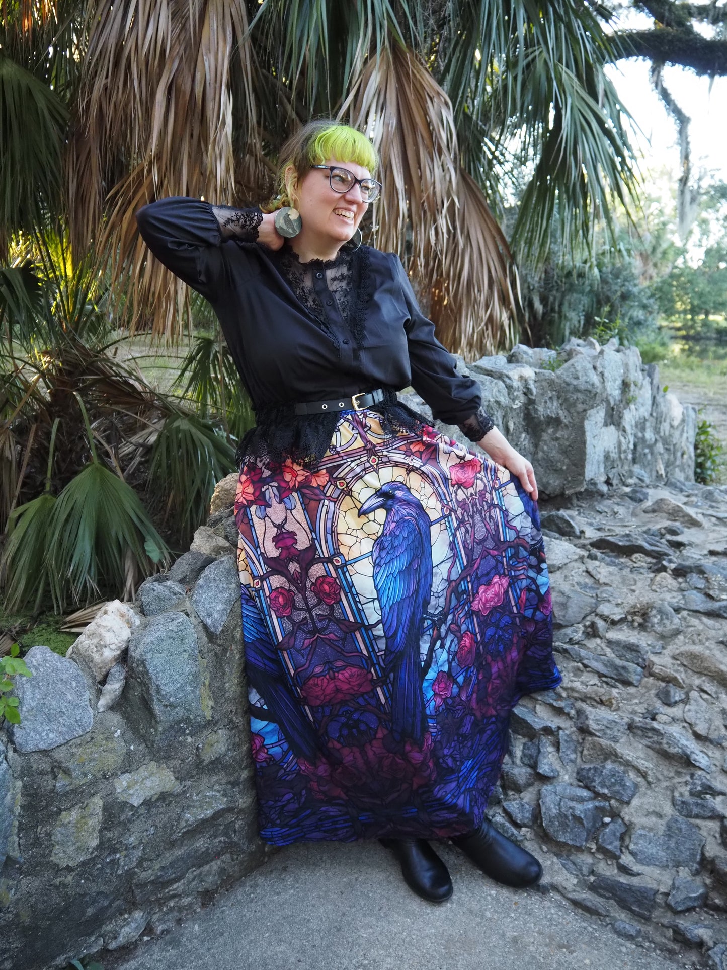 Rose Window Raven Maxi Skirt with Pockets