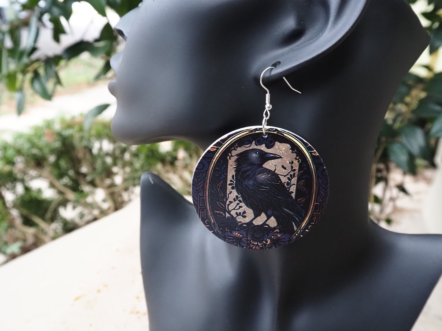 Golden Guardian Raven Statement Earrings