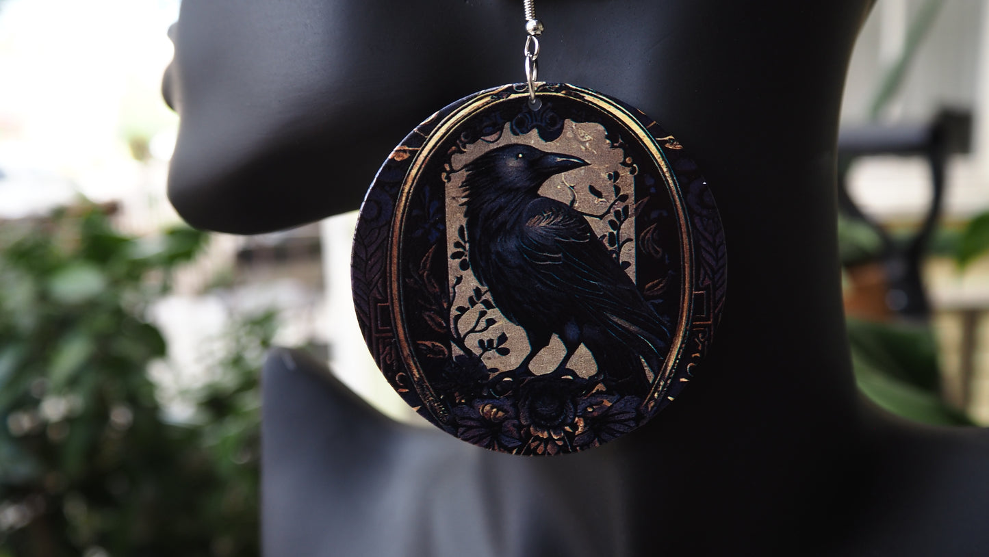 Golden Guardian Raven Statement Earrings