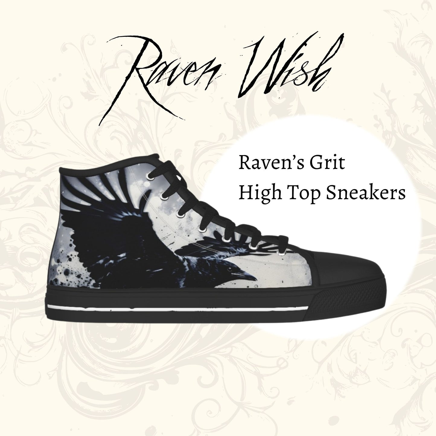 Raven's Grit Shoes Nonbinary Gothic Sneakers Halloween Crowcore Witchy Tennis Shoes Goth Emo Ravens