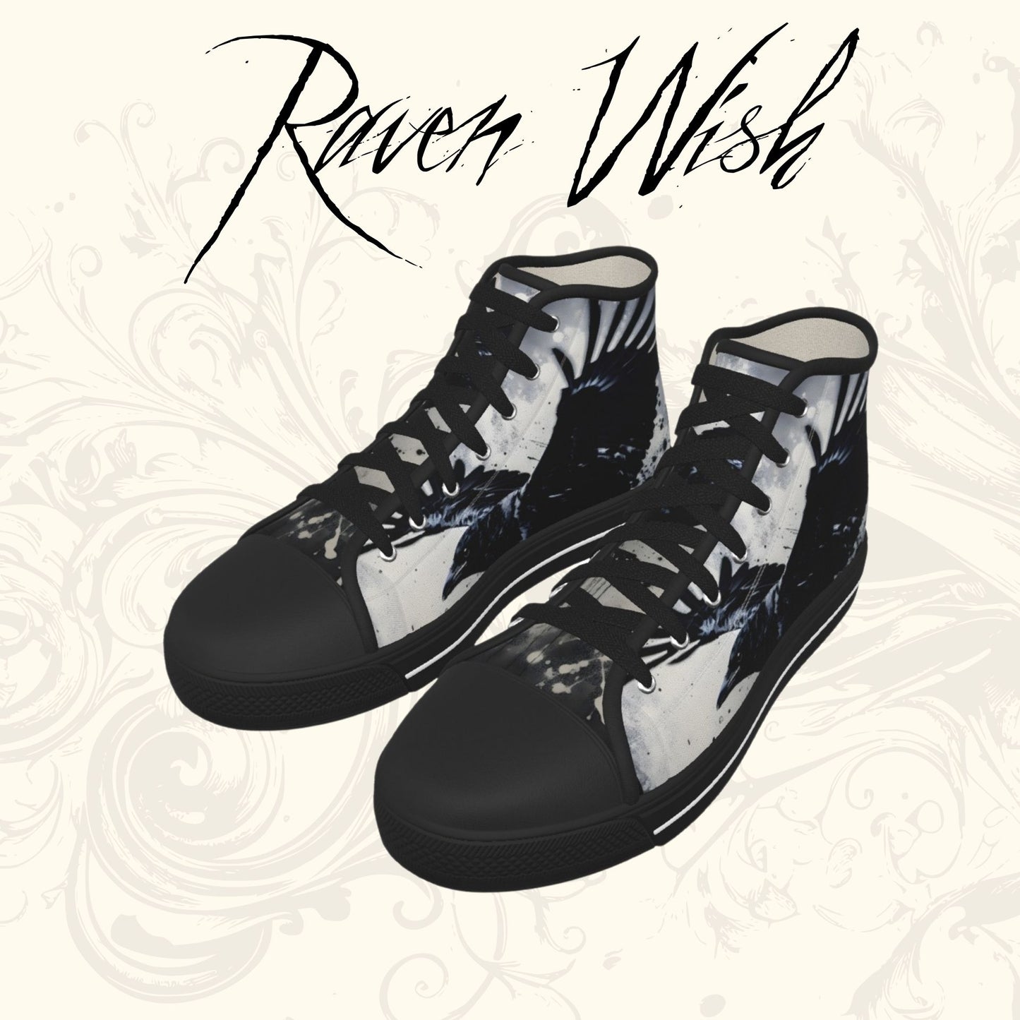 Raven's Grit Shoes Nonbinary Gothic Sneakers Halloween Crowcore Witchy Tennis Shoes Goth Emo Ravens