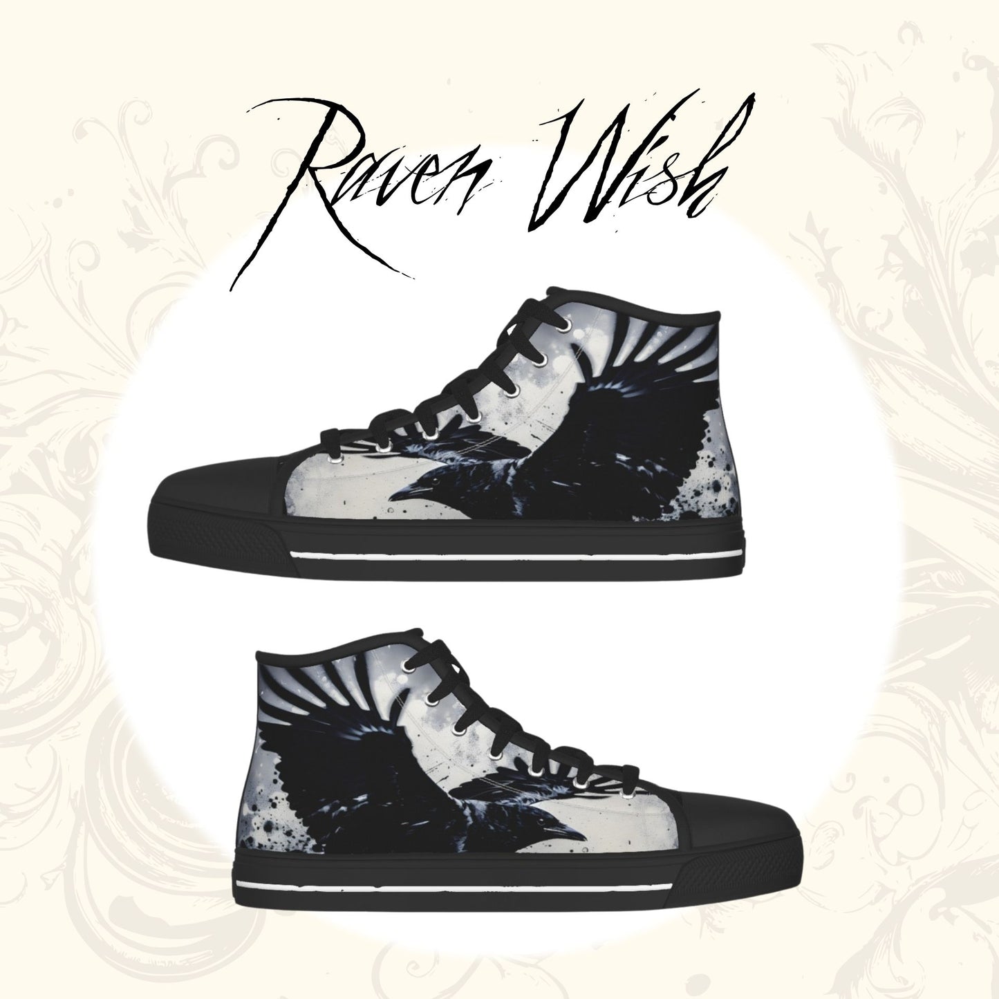 Raven's Grit Shoes Nonbinary Gothic Sneakers Halloween Crowcore Witchy Tennis Shoes Goth Emo Ravens