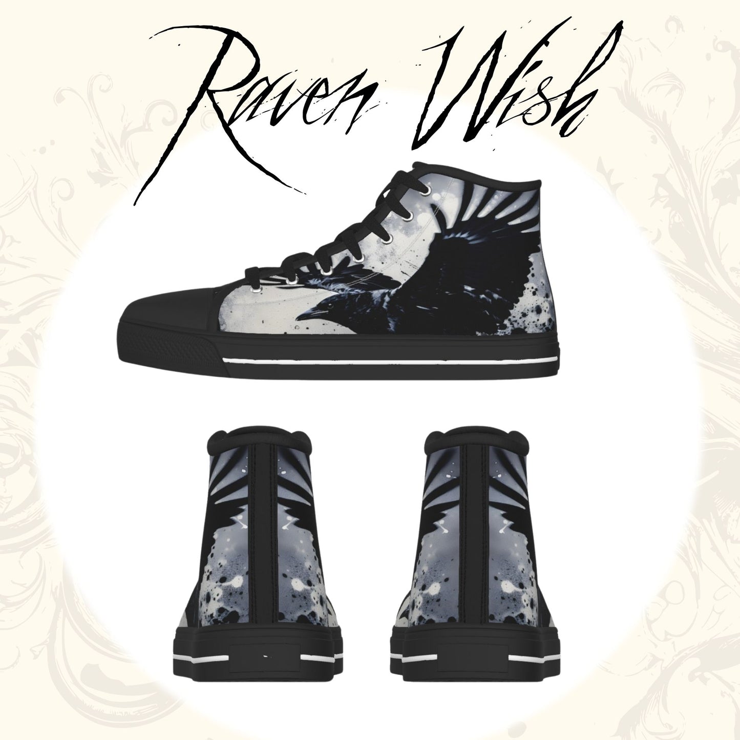 Raven's Grit Shoes Nonbinary Gothic Sneakers Halloween Crowcore Witchy Tennis Shoes Goth Emo Ravens