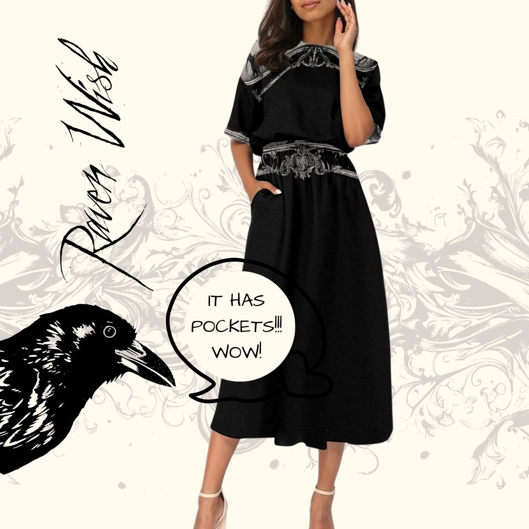 Swamp Raven Witch Dress Gothic Clothes Crow Midi Dress Halloween Crowcore Edgar Allan Poe Goth