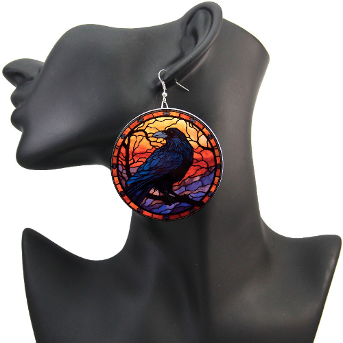 the Raven Sunset Earrings | Stained Glass Look Lightweight Wood