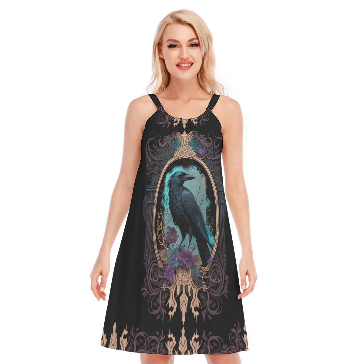 Blue Gothic Raven Dress Cotton Cami Nightie/Sundress