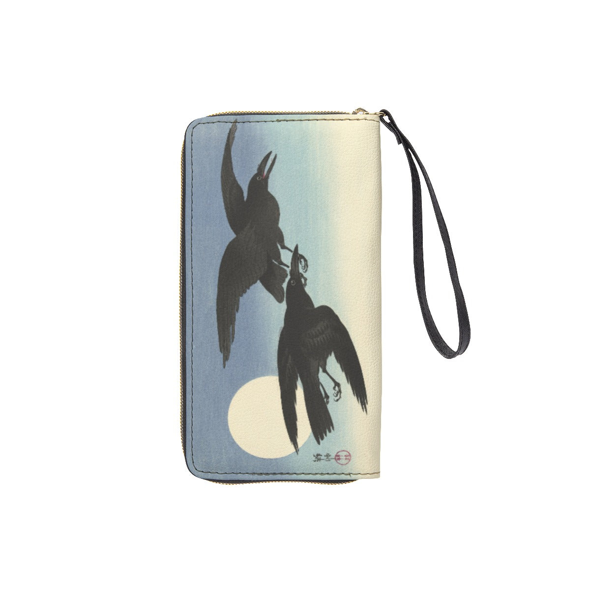 Flying Crows Zip Wallet Clutch Wallet as the crow flies bird blackbird blue buy crow clutch coin pouch crow crow on it crows cute crow flying flying crow flying raven hand strap handbag Koson Koson Collection mini Ohara Koson pleather pretty crows purse put a bird on it sky the best crow things with crows ukiyo-e vegan vegan leather vintage art wallet where can I buy crow where can I get crow wristlet zipper