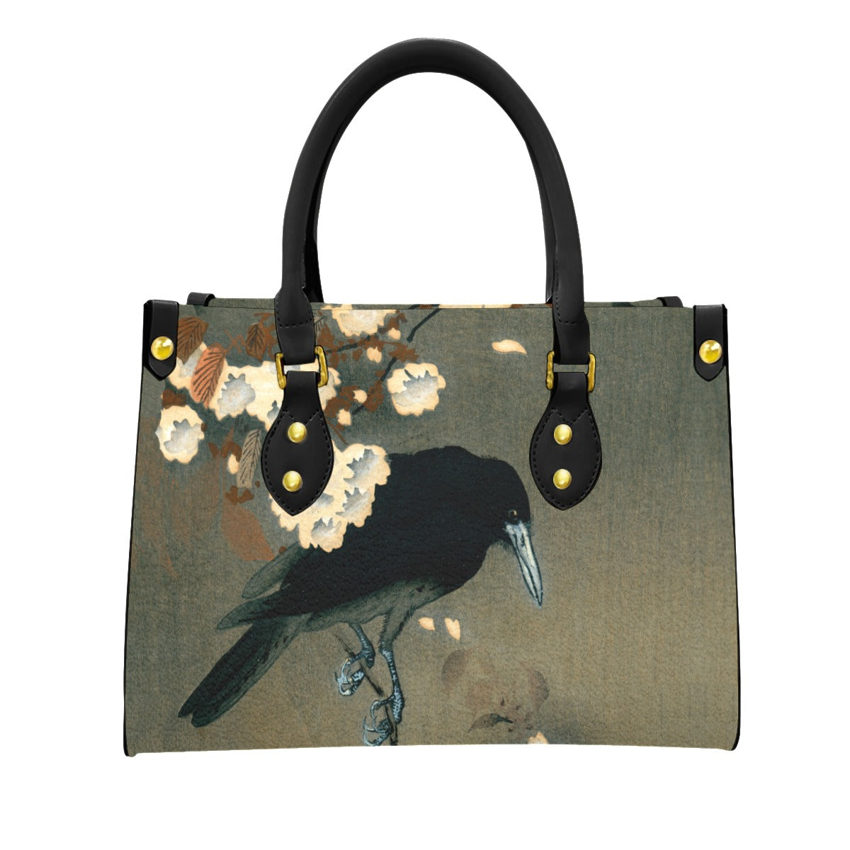 Crow Purse Olive Green Floral Handbag | Ohara Koson Calming Japanese Art Print Vegan Leather Witchy