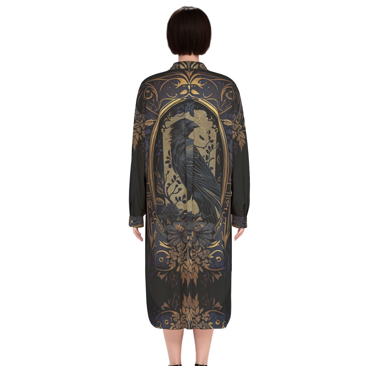 Golden Raven Long Shirtdress Natural Fibre Rayon Fabric Steampunk Gothic Filigre