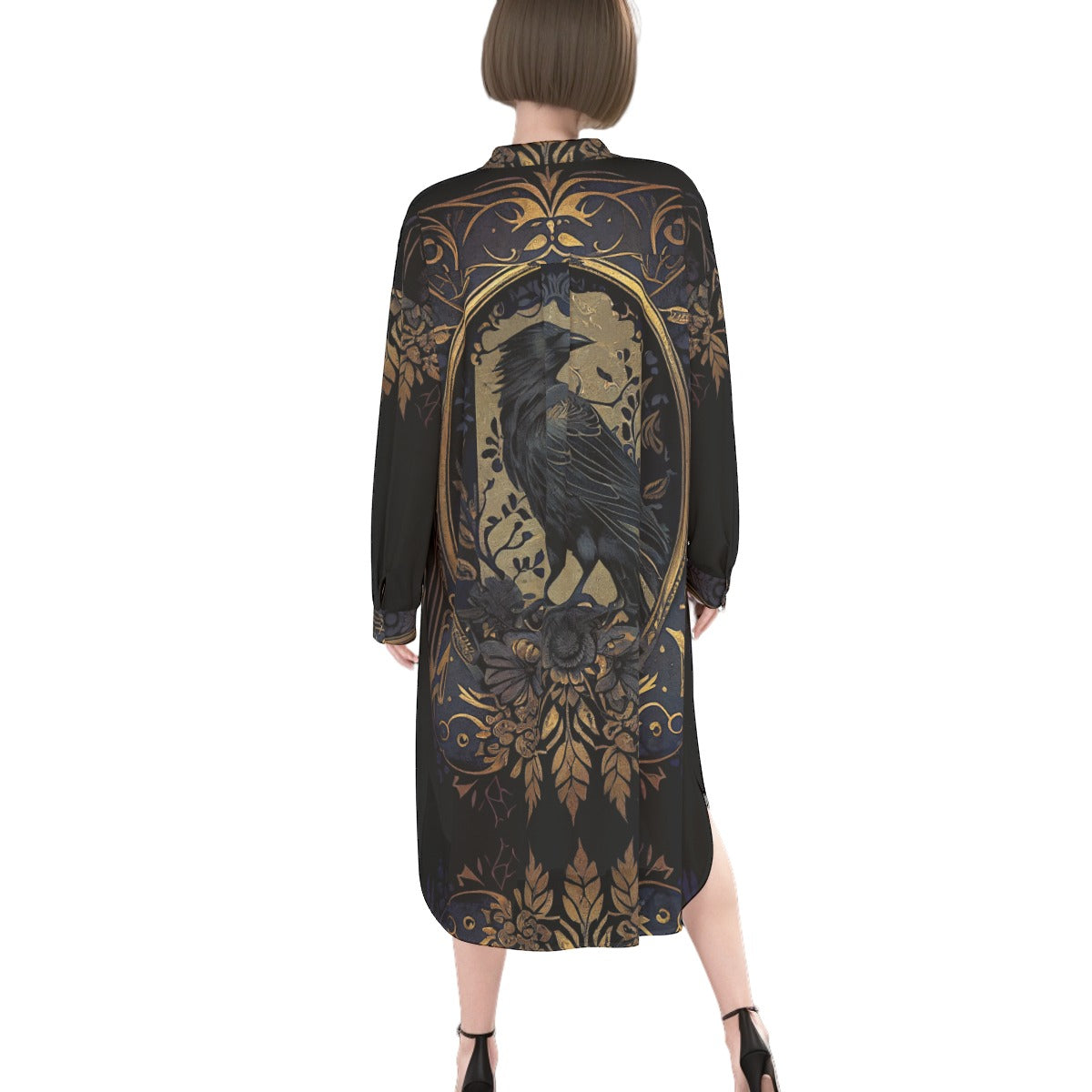 Golden Raven Long Shirtdress Natural Fibre Rayon Fabric Steampunk Gothic Filigre