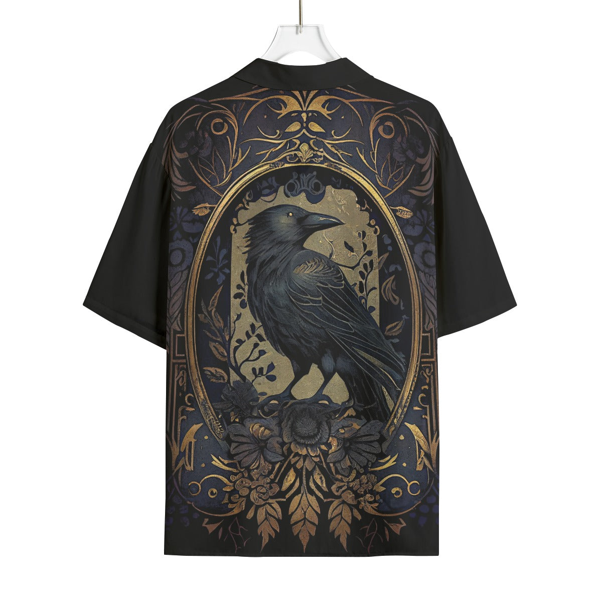 Golden Raven Gaurdian Shirt | Men's Buttondown Rayon Short Sleeve Elegant Halloween Grownup Gothic