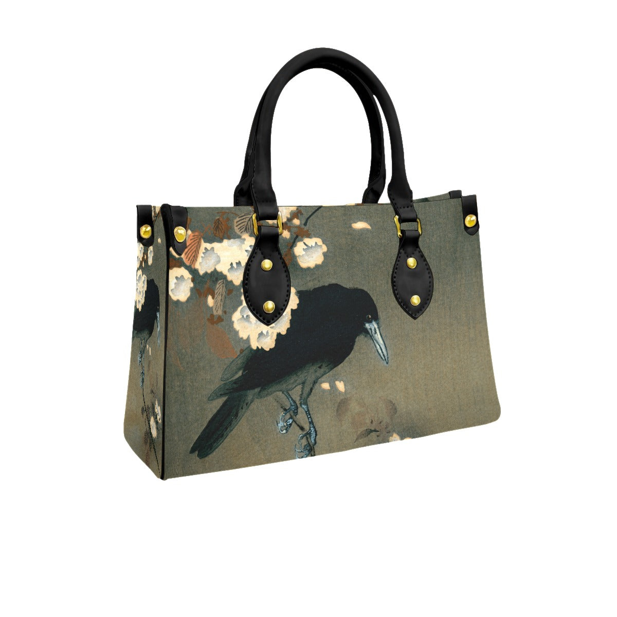 Crow Purse Olive Green Floral Handbag | Ohara Koson Calming Japanese Art Print Vegan Leather Witchy