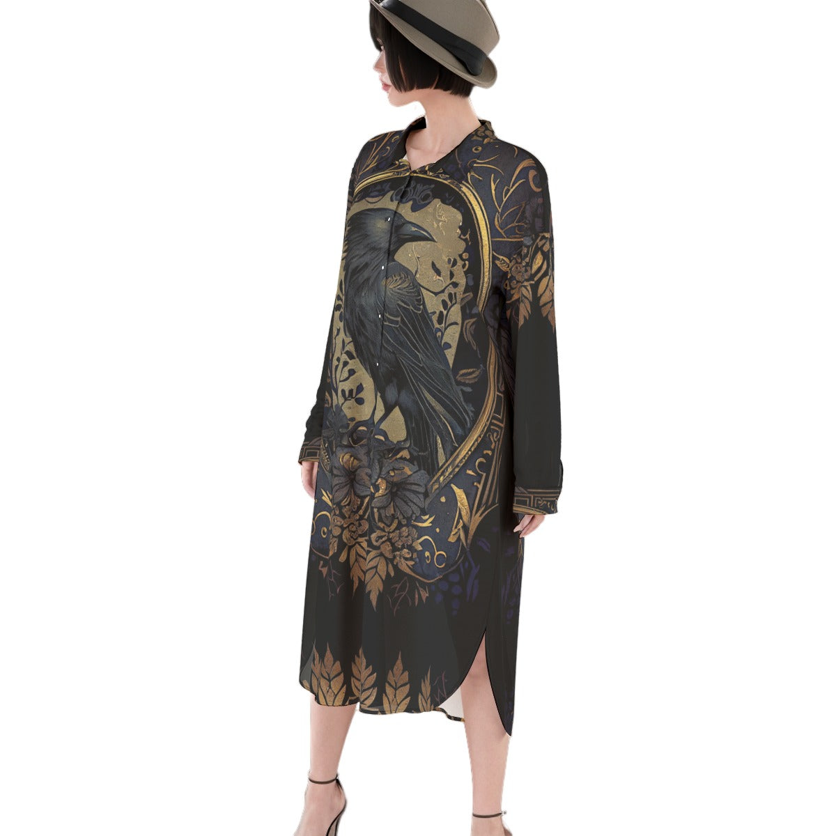 Golden Raven Long Shirtdress Natural Fibre Rayon Fabric Steampunk Gothic Filigre