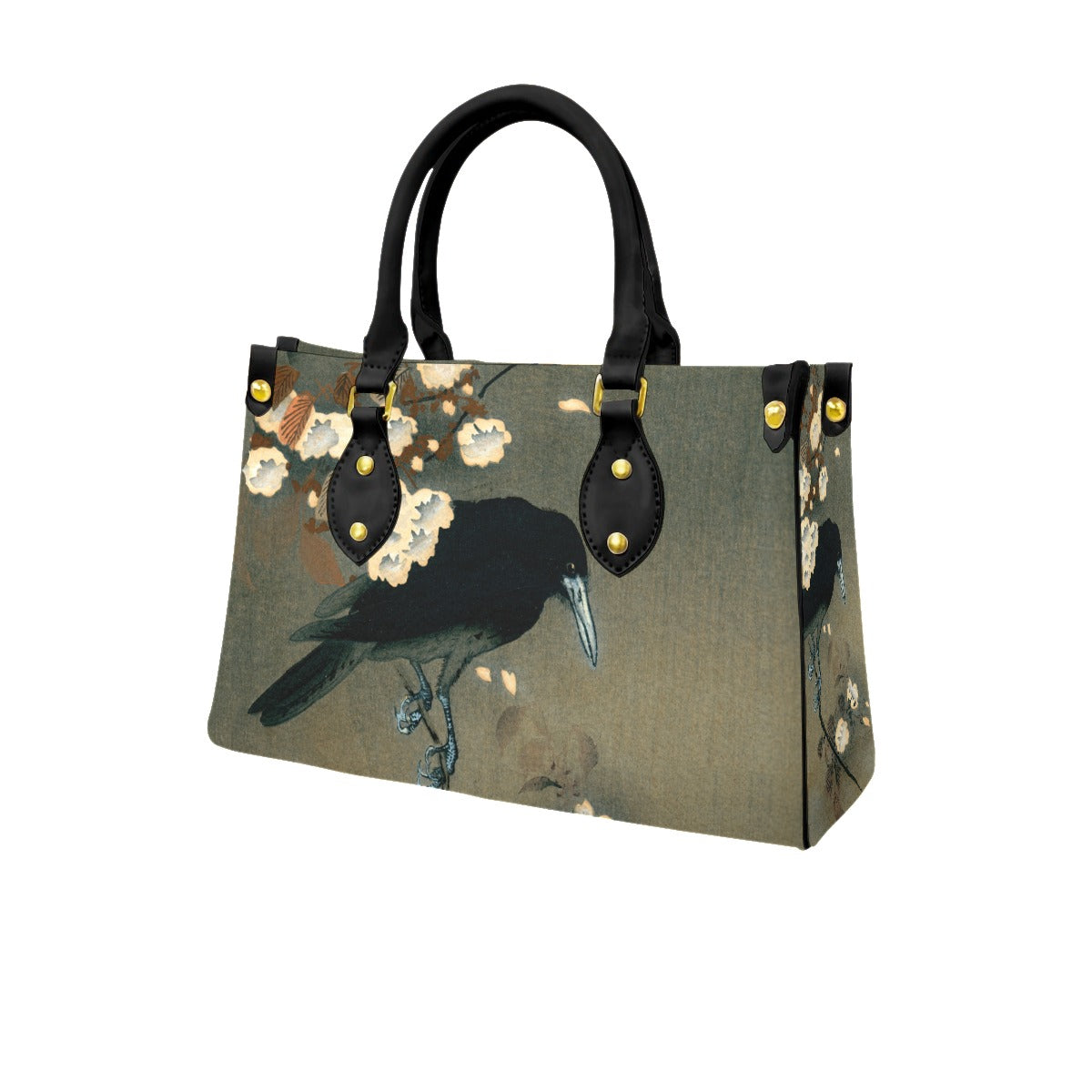 Crow Purse Olive Green Floral Handbag | Ohara Koson Calming Japanese Art Print Vegan Leather Witchy