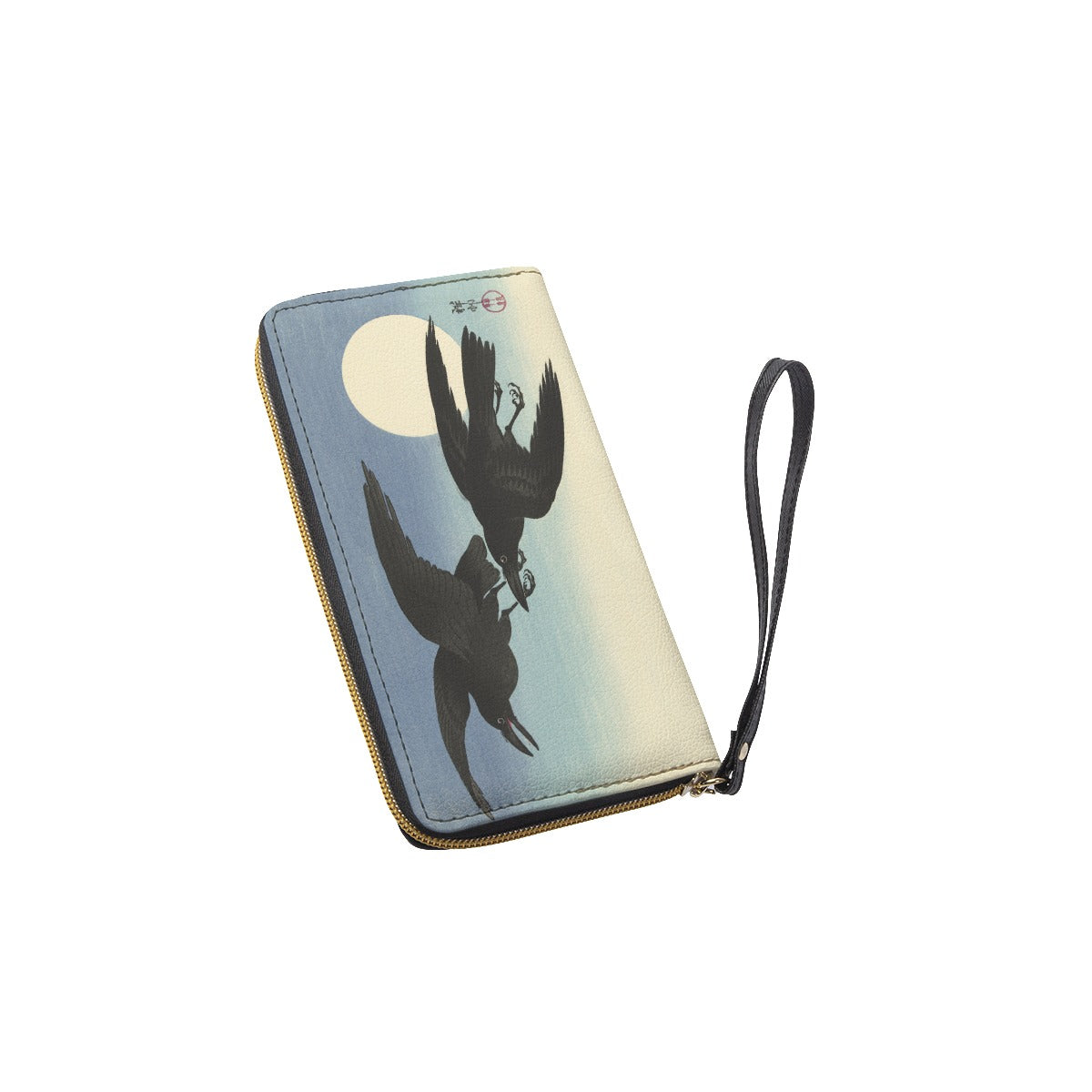 Flying Crows Zip Wallet Clutch Wallet as the crow flies bird blackbird blue buy crow clutch coin pouch crow crow on it crows cute crow flying flying crow flying raven hand strap handbag Koson Koson Collection mini Ohara Koson pleather pretty crows purse put a bird on it sky the best crow things with crows ukiyo-e vegan vegan leather vintage art wallet where can I buy crow where can I get crow wristlet zipper