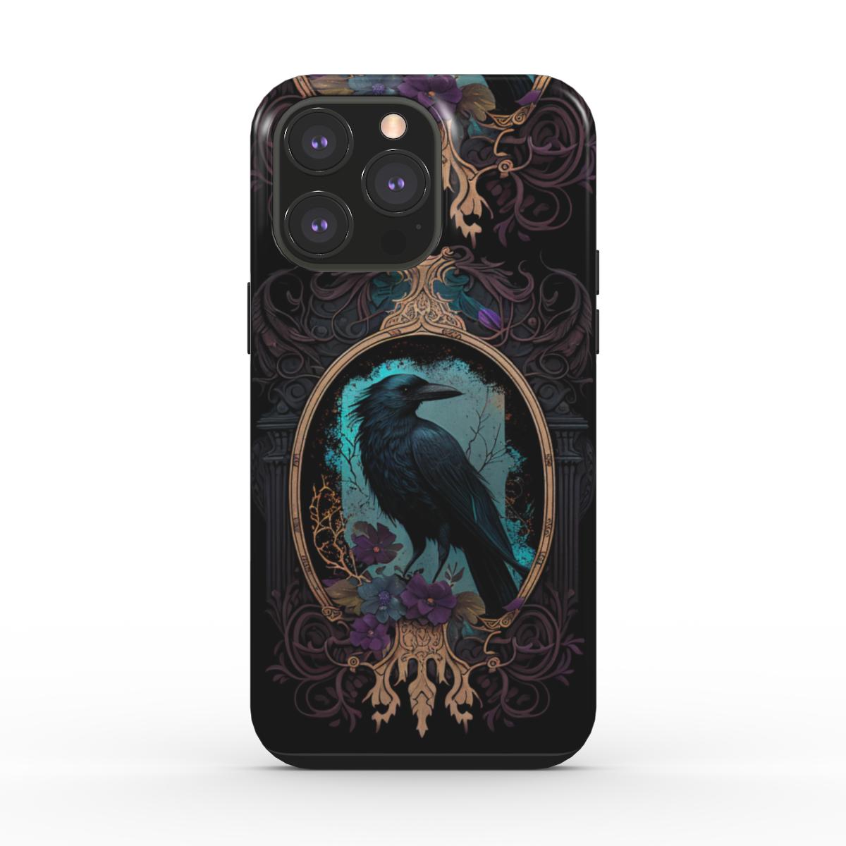 Blue Gothic Raven Tough iPhone Case MAGSAFE!! Glossy vivid protective crow cover brimming with mythic symbolism