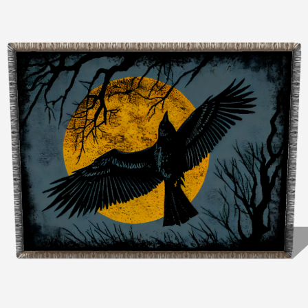 Where to buy crow home decor blankets with crows on them, cozy corvidcore cotton blankets for sale at RavenWish.com